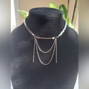 Silver Heart Necklace with Draped Chains